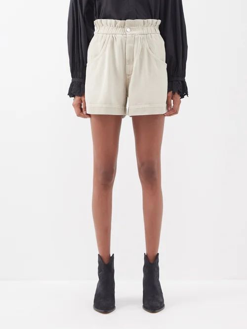Titea Paperbag-waist Denim Shorts - Womens - Ivory