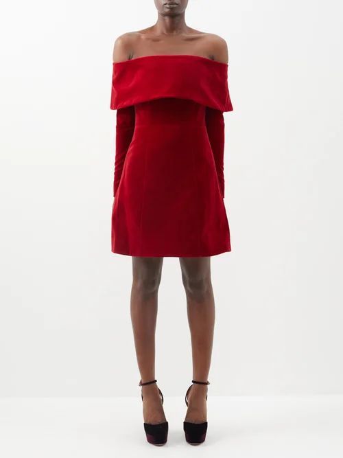 Caruba Off-the-shoulder Cotton-velvet Dress - Womens - Dark Red