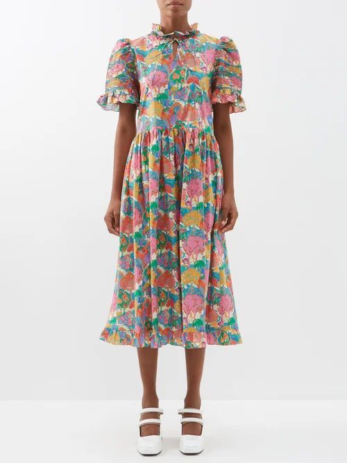Jade Floral-print Cotton Midi Dress - Womens - Multi