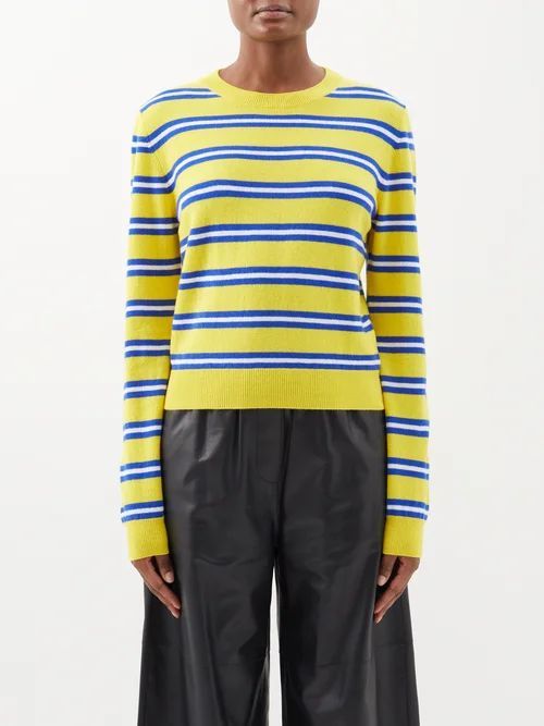 Striped Crewneck Wool-blend Sweater - Womens - Yellow Blue