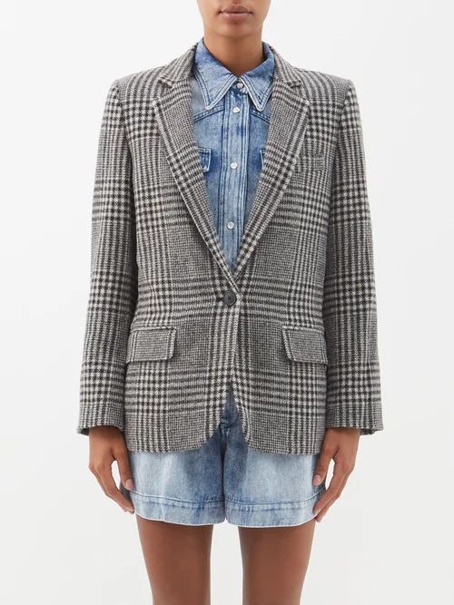 Prince-of-wales Check Wool Jacket - Womens - White Black