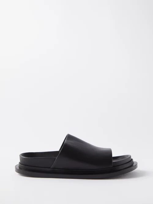 Leather And Rubber Slides - Womens - Black