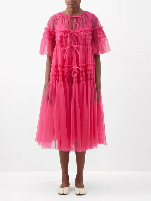 Genevieve Shirred-tulle Coat - Womens - Mid Pink