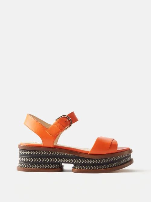 Mika Stitched Leather Flatform Sandals - Womens - Orange