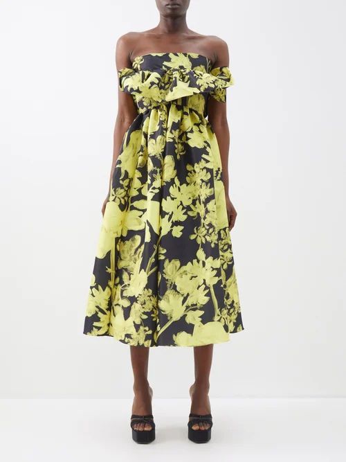Lynn Strapless Printed Taffeta Midi Dress - Womens - Yellow Black