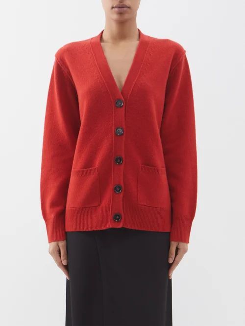 Kendry V-neck Wool-blend Cardigan - Womens - Red