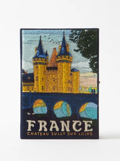 Château De Sully-sur-loire Embroidered Book Clutch - Womens - Blue Multi