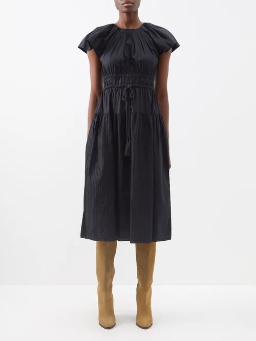 Darlene Pleated-cotton Midi Dress - Womens - Black