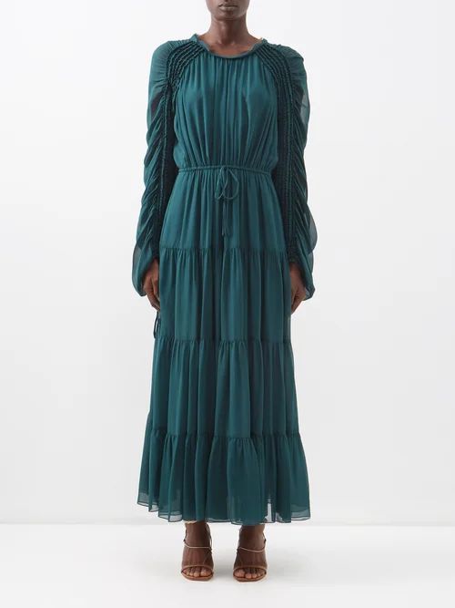 Noelle Ruched Chiffon Maxi Dress - Womens - Teal
