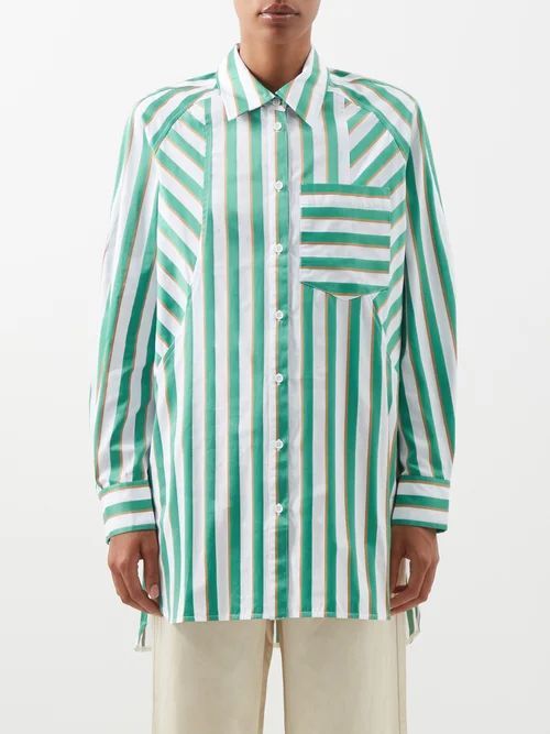 Kennedy Striped Cotton Shirt - Womens - Green