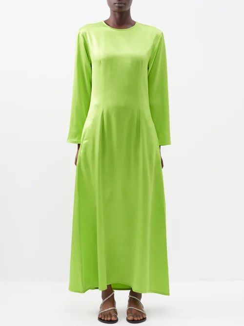 Jodie Long-sleeved Silk Maxi Dress - Womens - Lime Green