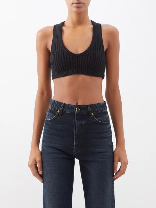 Gioca Scoop-neck Ribbed Cashmere-blend Cropped Top - Womens - Black