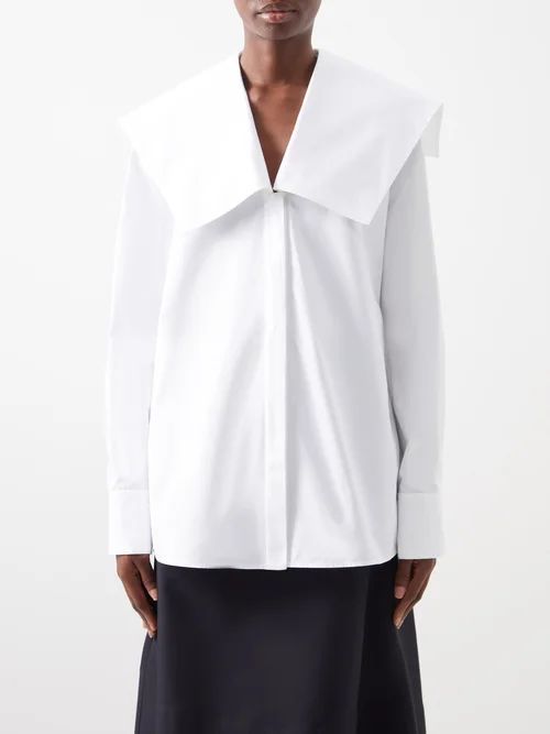 Sailor-collar Cotton-poplin Shirt - Womens - White