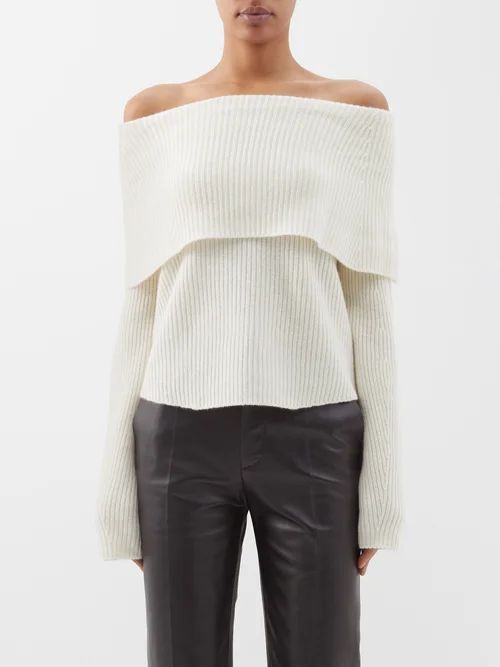 Mikaela Off-the-shoulder Cashmere Sweater - Womens - Cream