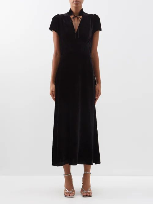 Jacquetta Velvet Midi Dress - Womens - Black