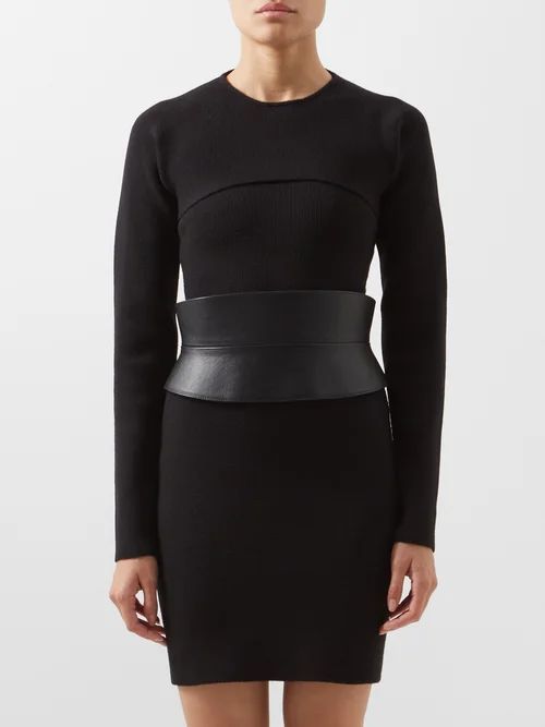 Leather-panel Wool-blend Mini Dress - Womens - Black