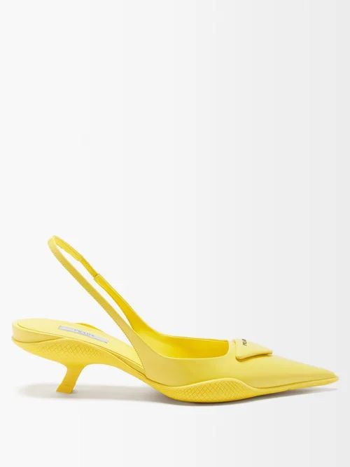Triangle-plaque Leather Slingback Pumps - Womens - Yellow