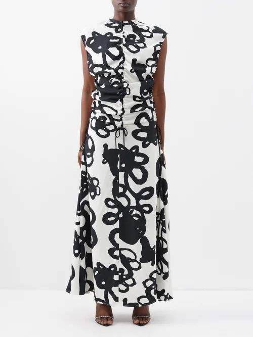 Ivy-print Crepe Maxi Dress - Womens - White Black