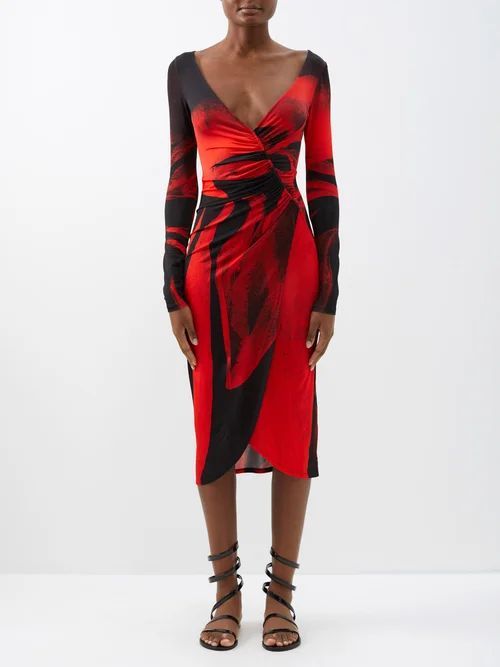 Summer Solstice Queen-print Jersey Midi Dress - Womens - Red Black