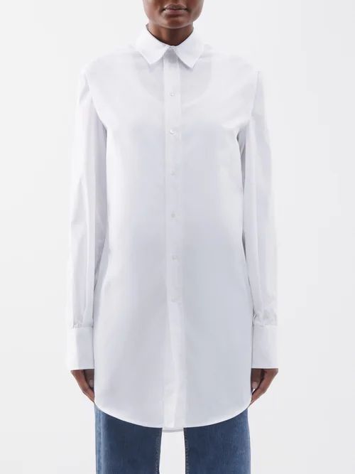 Marcella Longline Cotton-poplin Shirt - Womens - White
