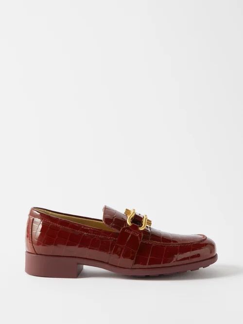 Madame Patent Crocodile-effect Leather Loafers - Womens - Burgundy
