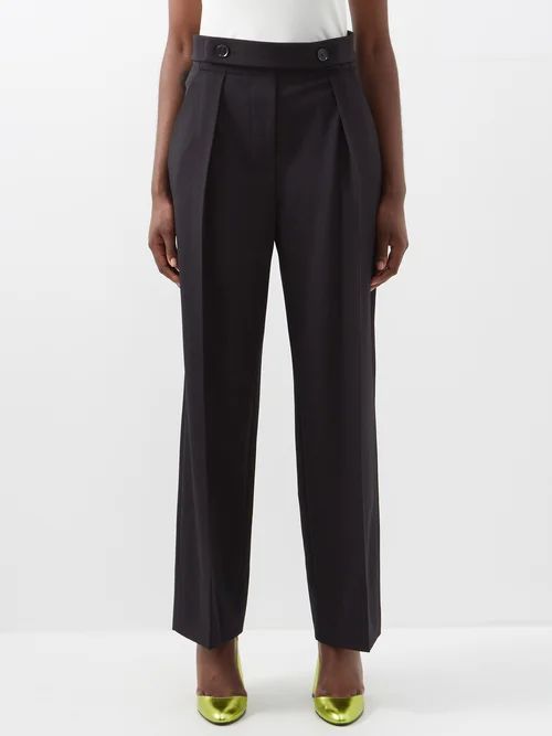 Pleated Wool-blend Straight-leg Suit Trousers - Womens - Black