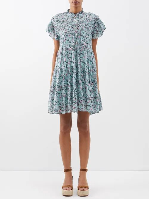 Lanikaye Floral-print Cotton-voile Mini Dress - Womens - Green Multi