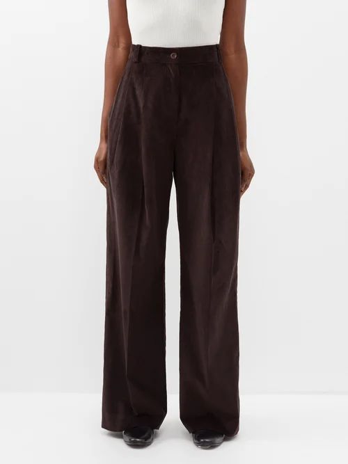 Hemingway Wide-leg Cotton-corduroy Trousers - Womens - Brown