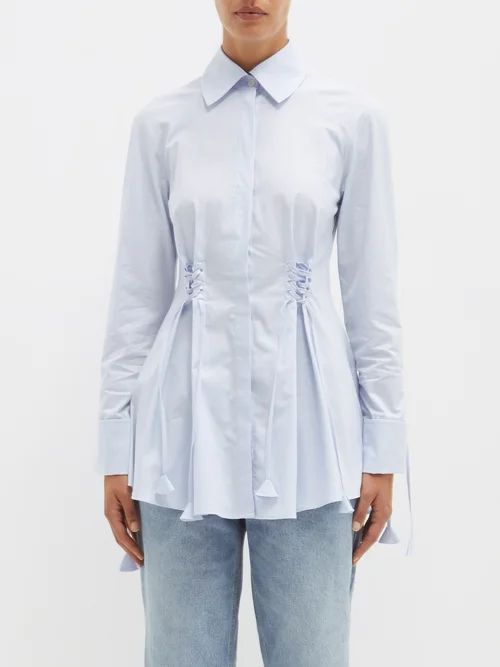 Palmer//harding - Sutured Organic-cotton Oxford Shirt - Womens - Light Blue