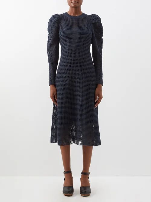 Marlena Crochet-knit Cotton Midi Dress - Womens - Black