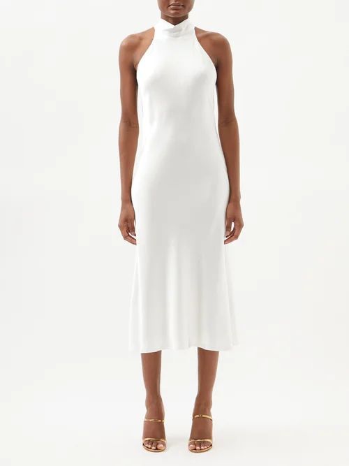 Cova Halterneck Satin Midi Dress - Womens - White