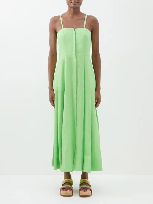 Margritte Square-neck Linen Dress - Womens - Bright Green