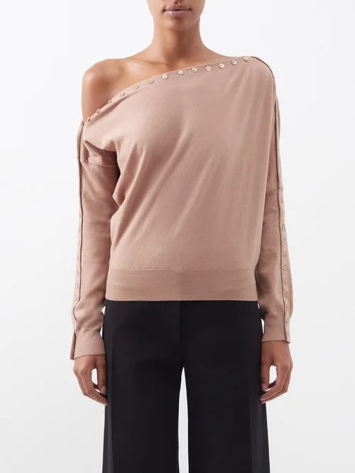 Cragen Off-the-shoulder Wool-blend Sweater - Womens - Light Brown
