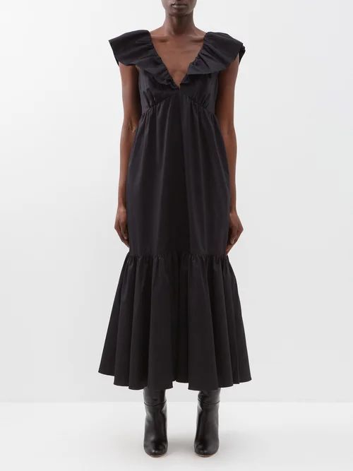 Marion Ruffled Cotton-poplin Dress - Womens - Black