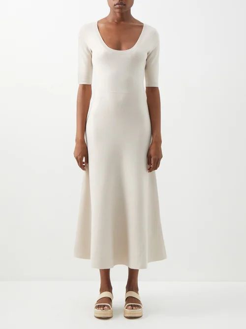 Myles Scoop-neck Wool-blend Midi Dress - Womens - Oatmeal
