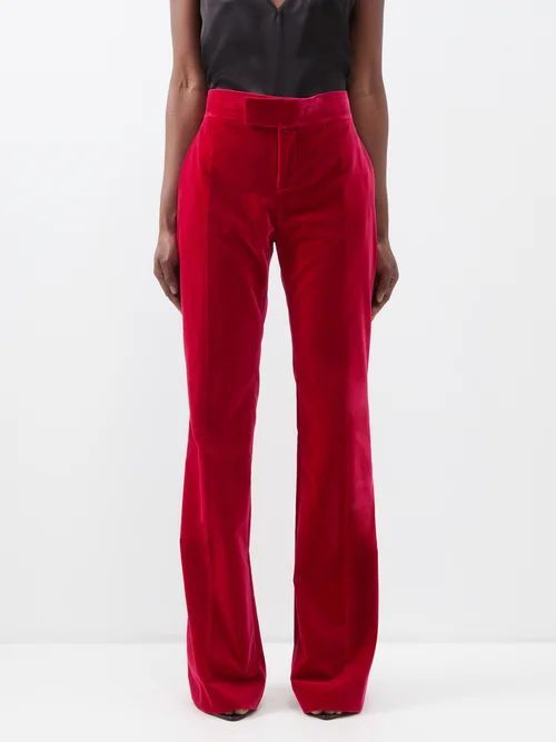 Velvet Flared-leg Suit Trousers - Womens - Raspberry