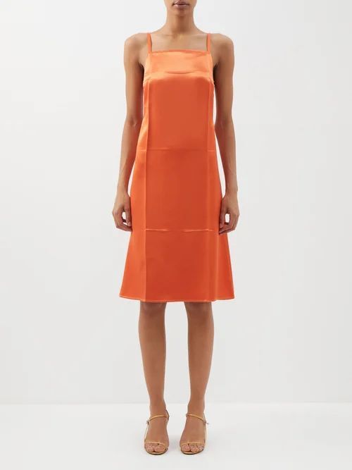 Square-neck Satin Camisole Dress - Womens - Orange