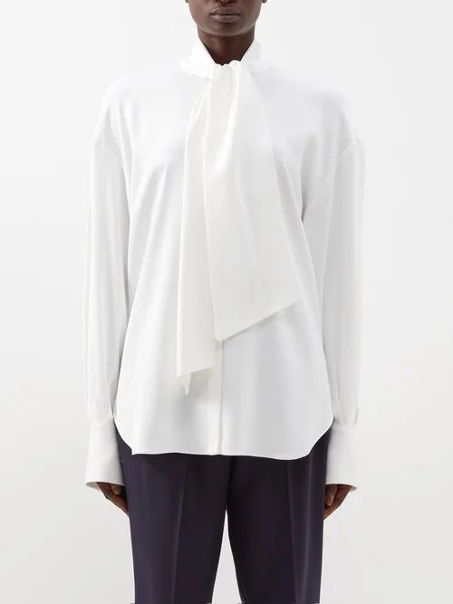 Exaggerated-bow Satin Blouse - Womens - Off White