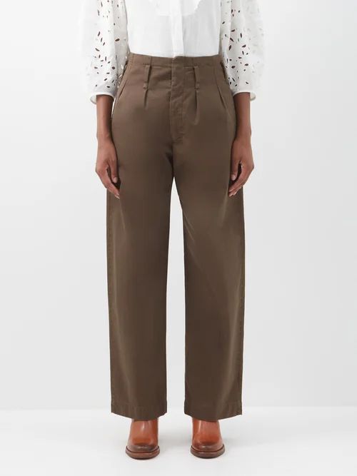 Fiona High-rise Garment-dyed Gabardine Trousers - Womens - Brown