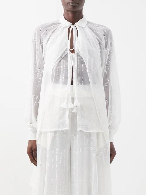 Palmer//harding - Loop Drawstring-front Broderie-anglaise Blouse - Womens - Ivory
