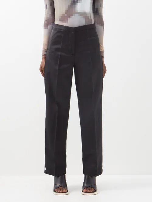 Press-stud Cuff Satin Suit Trousers - Womens - Black