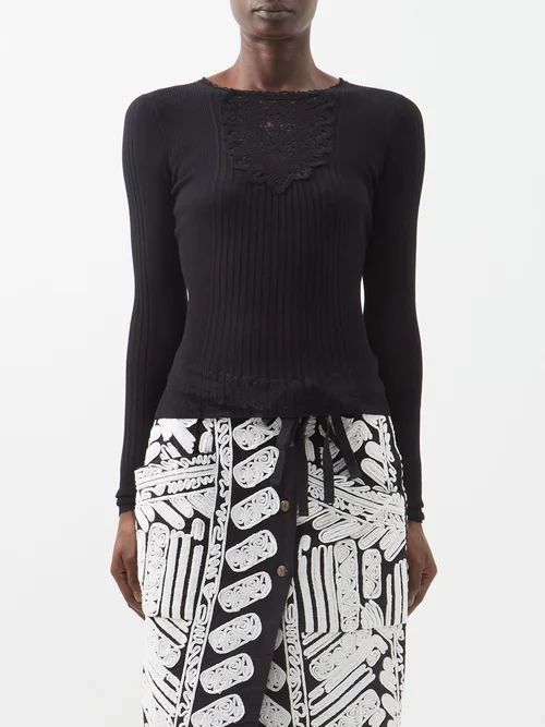 Elsie Crocheted Cotton-blend Sweater - Womens - Black