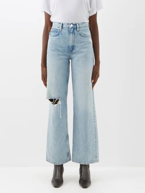 Distressed High-rise Wide-leg Jeans - Womens - Light Denim