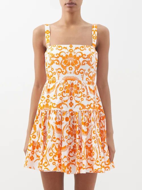 Freddie Printed Cotton-poplin Mini Dress - Womens - Orange Print