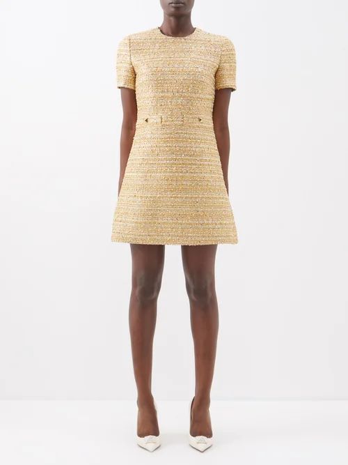 Sequinned Tweed Mini Dress - Womens - Gold