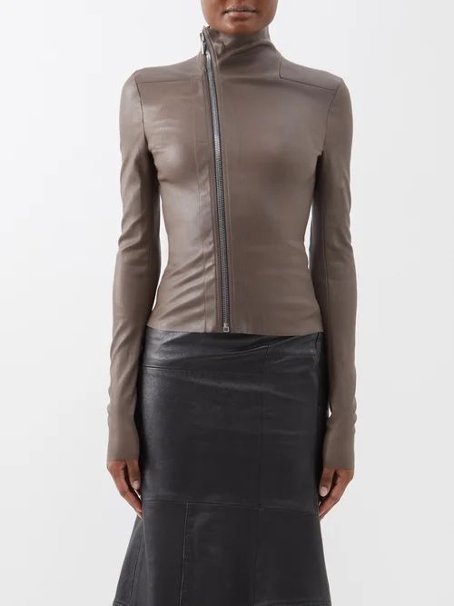 Gary Asymmetric-zip Stretch-leather Jacket - Womens - Dark Beige