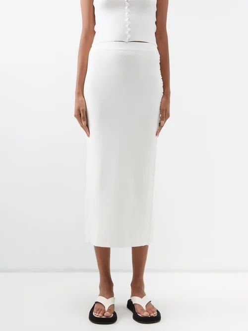 Bisa Buttoned Knit Midi Skirt - Womens - White