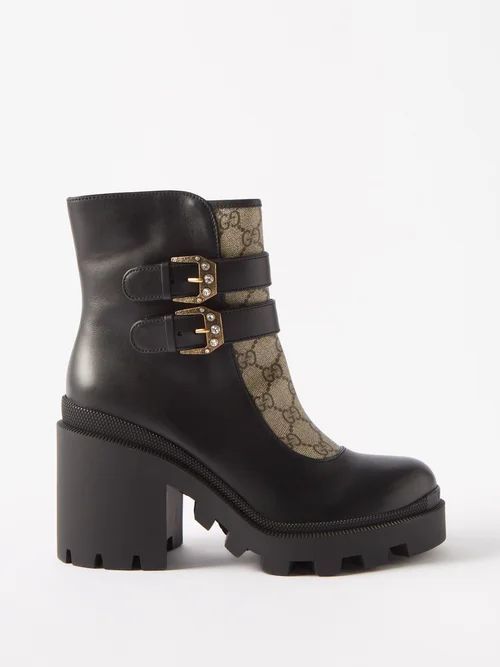 GG-supreme Canvas And Leather Ankle Boots - Womens - Black