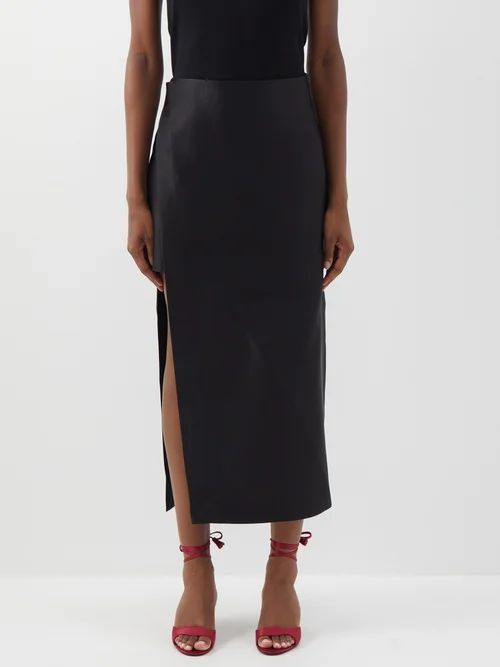 Kanita High-slit Washed-silk Midi Skirt - Womens - Black