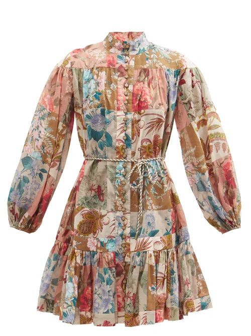 Cassia Patchwork-floral Cotton Mini Dress - Womens - Multi